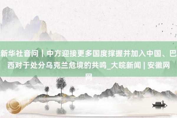 新华社音问｜中方迎接更多国度撑握并加入中国、巴西对于处分乌克兰危境的共鸣_大皖新闻 | 安徽网