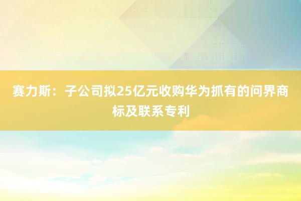 赛力斯：子公司拟25亿元收购华为抓有的问界商标及联系专利