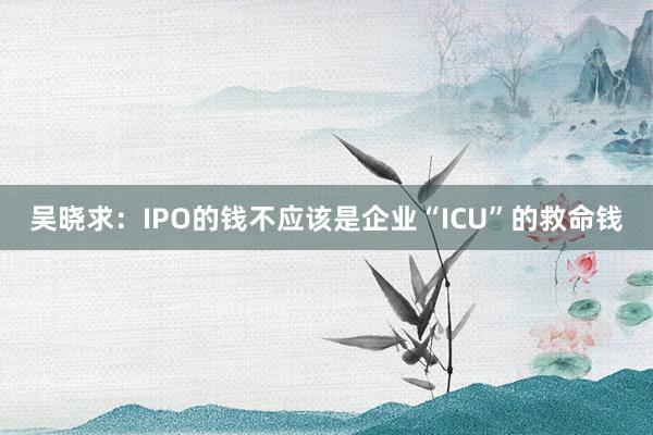 吴晓求：IPO的钱不应该是企业“ICU”的救命钱